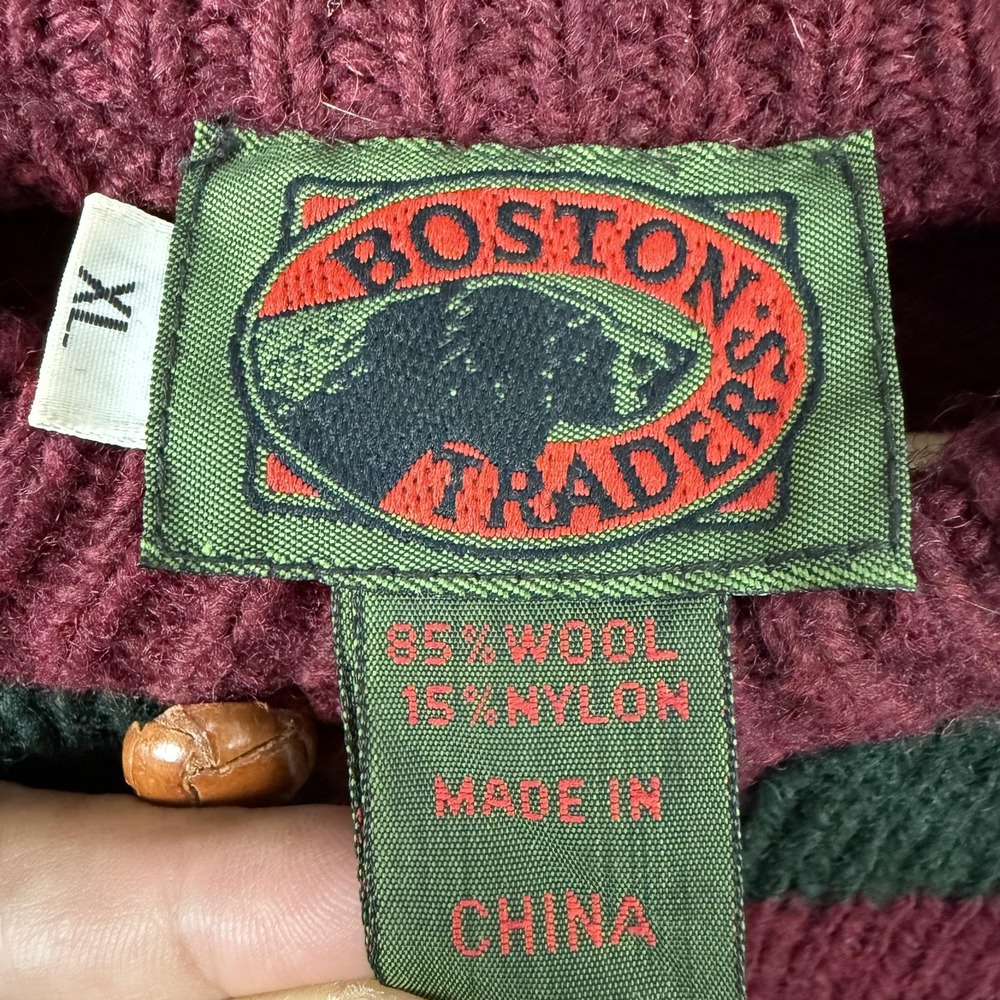 Boston Traders Sweater Mens XL Red Green Stripe Wool Blend Henley Mock Neck XL - Picture 3 of 11